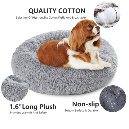 Premium Plush Donut Pet Bed - Comfortable and Washable Cushion for Dogs and Cats in Various Sizes
