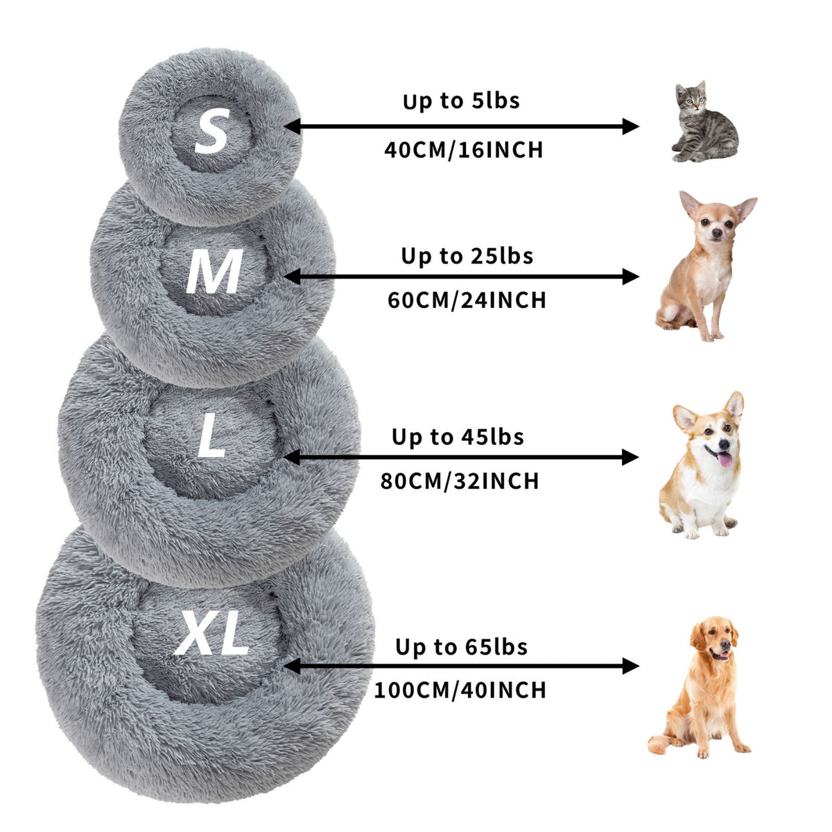 Premium Plush Donut Pet Bed - Comfortable and Washable Cushion for Dogs and Cats in Various Sizes