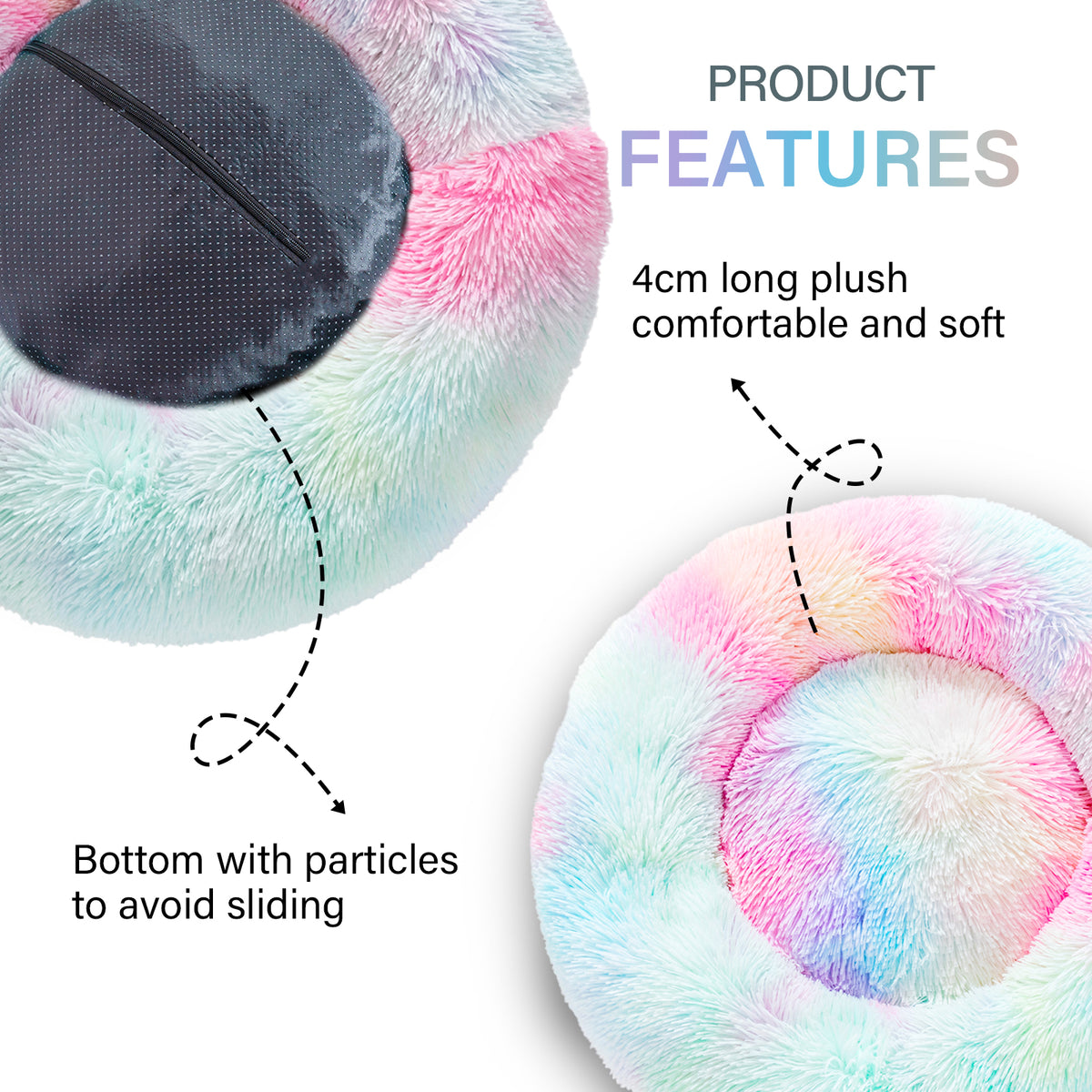 Premium Plush Donut Pet Bed - Comfortable and Washable Cushion for Dogs and Cats in Various Sizes
