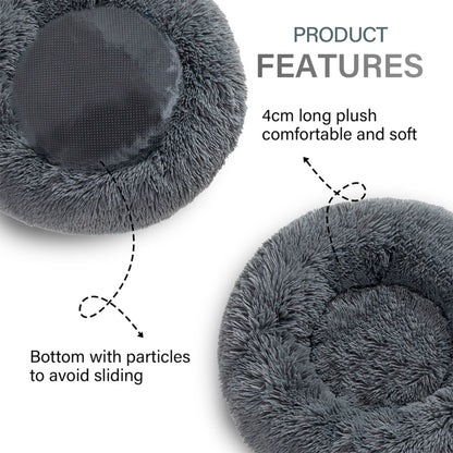 Premium Plush Donut Pet Bed - Comfortable and Washable Cushion for Dogs and Cats in Various Sizes