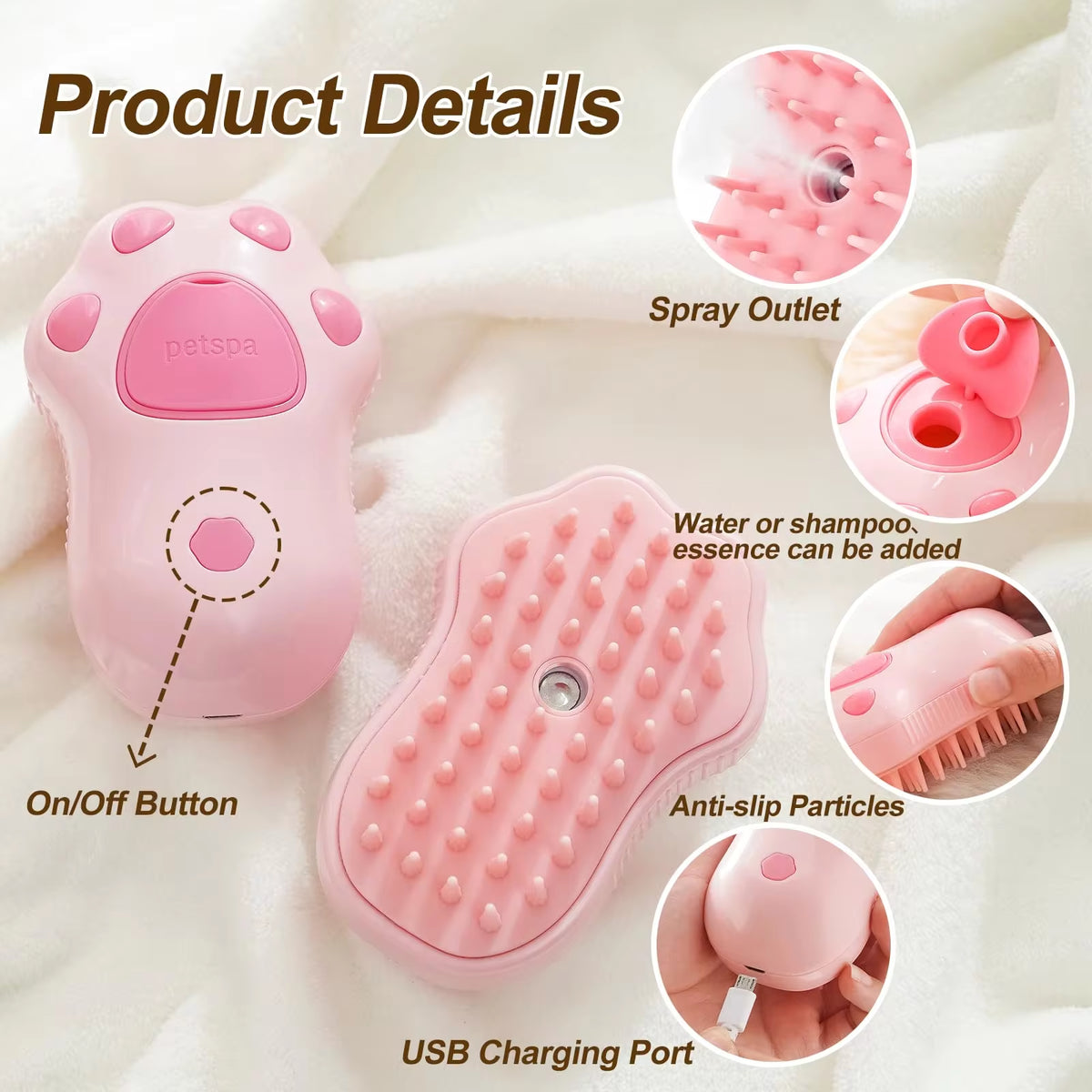 Professional 3-in-1 Electric Pet Grooming Brush with Steam, Spray, and Massage Features for Cats and Dogs