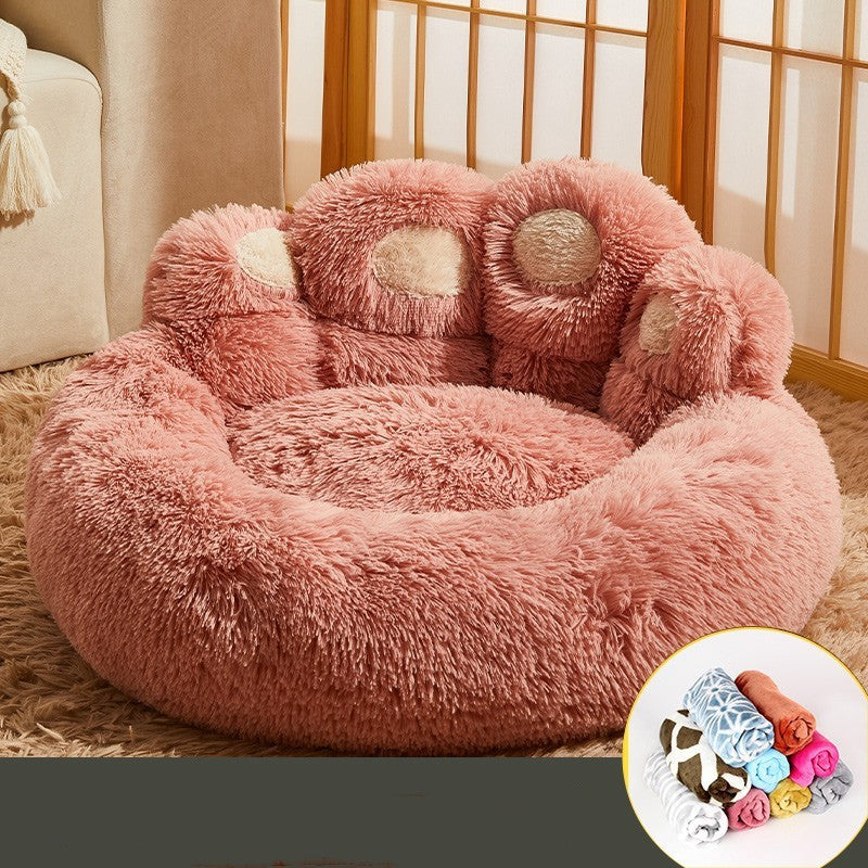 Premium Plush Dog Bed - Cozy Winter Large Pet Sofa with Kennel Mat and Blanket Accessories for Dogs and Cats