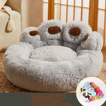 Premium Plush Dog Bed - Cozy Winter Large Pet Sofa with Kennel Mat and Blanket Accessories for Dogs and Cats