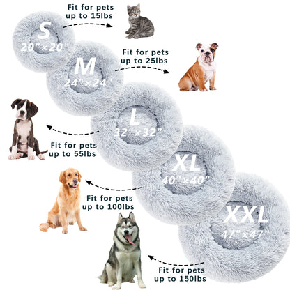 Premium Plush Donut Pet Bed - Comfortable and Washable Cushion for Dogs and Cats in Various Sizes