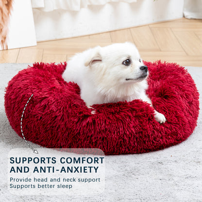 Premium Plush Donut Pet Bed - Comfortable and Washable Cushion for Dogs and Cats in Various Sizes