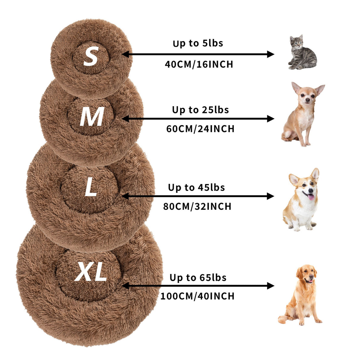 Premium Plush Donut Pet Bed - Comfortable and Washable Cushion for Dogs and Cats in Various Sizes