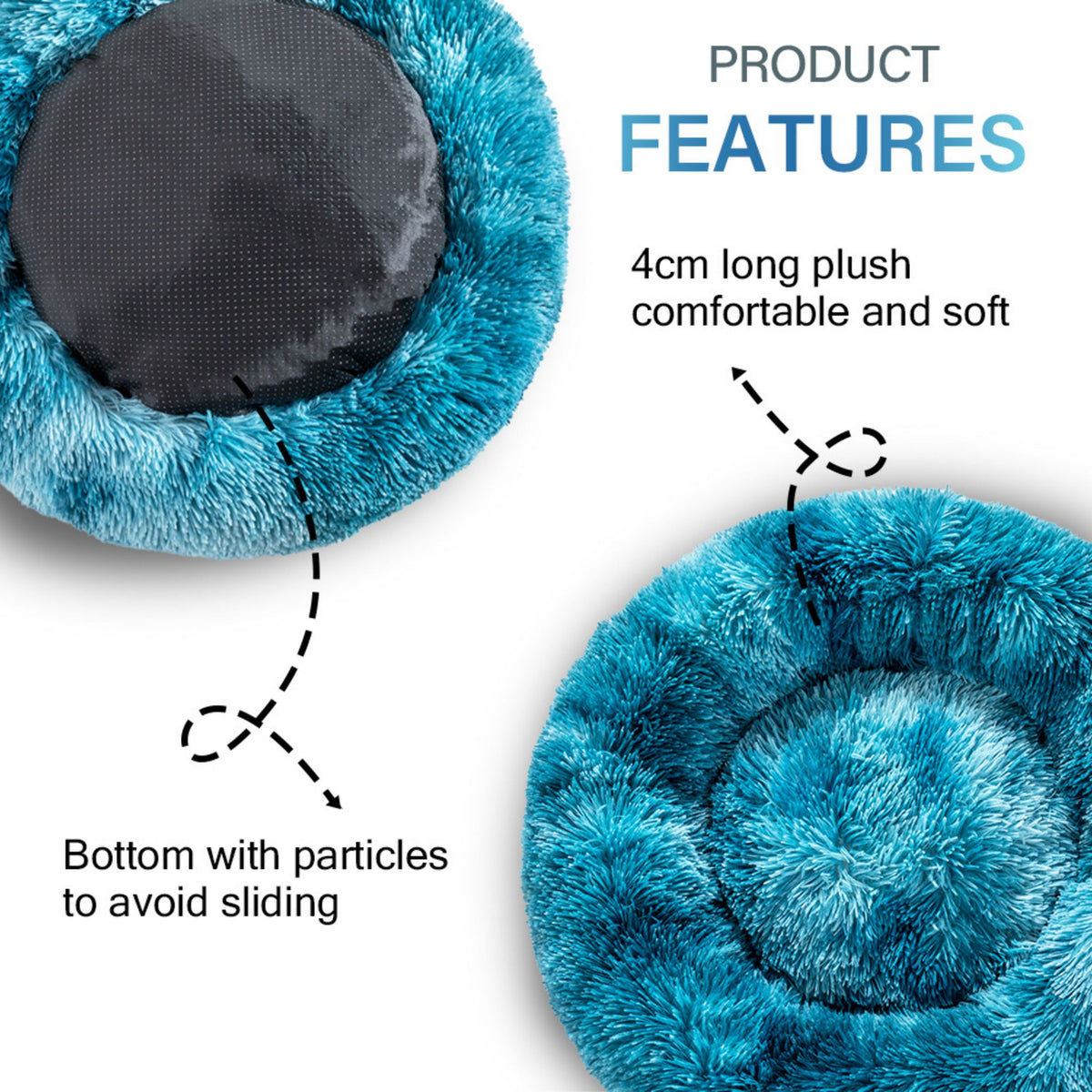Premium Plush Donut Pet Bed - Comfortable and Washable Cushion for Dogs and Cats in Various Sizes