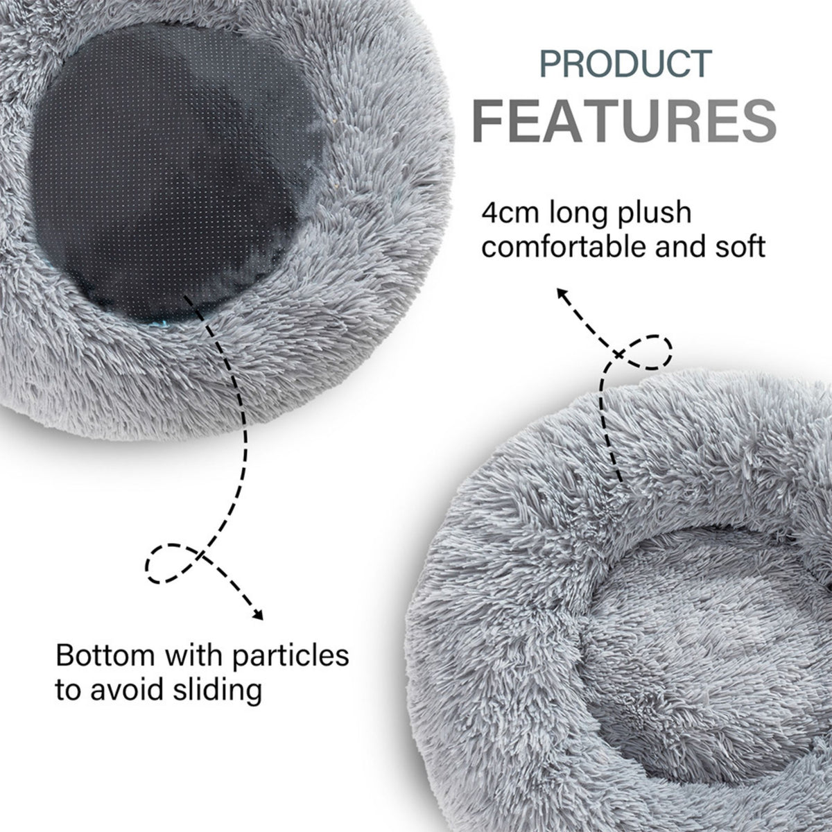 Premium Plush Donut Pet Bed - Comfortable and Washable Cushion for Dogs and Cats in Various Sizes