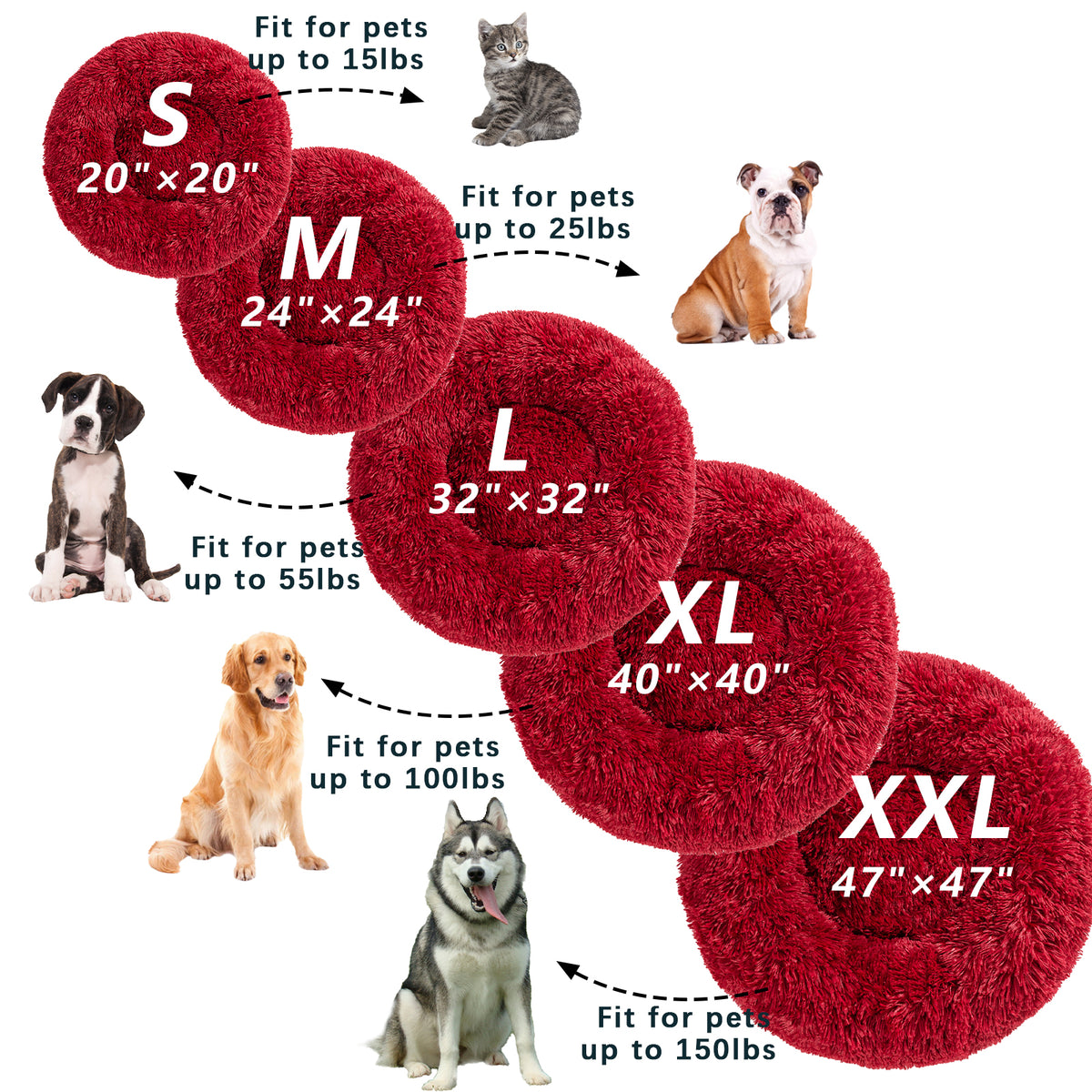Premium Plush Donut Pet Bed - Comfortable and Washable Cushion for Dogs and Cats in Various Sizes