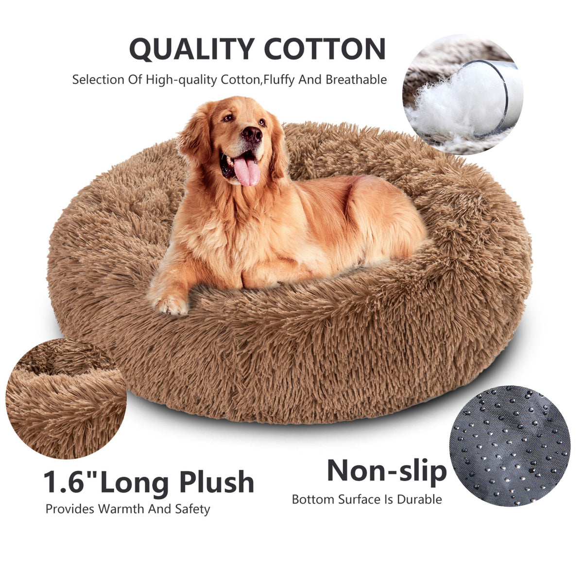 Premium Plush Donut Pet Bed - Comfortable and Washable Cushion for Dogs and Cats in Various Sizes