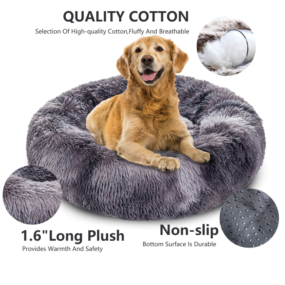 Premium Plush Donut Pet Bed - Comfortable and Washable Cushion for Dogs and Cats in Various Sizes