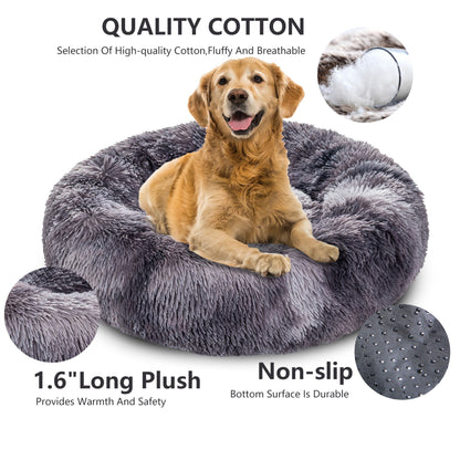 Premium Plush Donut Pet Bed - Comfortable and Washable Cushion for Dogs and Cats in Various Sizes