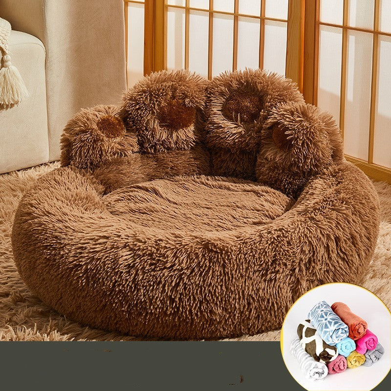 Premium Plush Dog Bed - Cozy Winter Large Pet Sofa with Kennel Mat and Blanket Accessories for Dogs and Cats