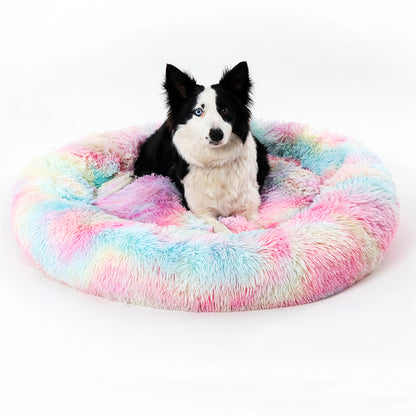 Premium Plush Donut Pet Bed - Comfortable and Washable Cushion for Dogs and Cats in Various Sizes