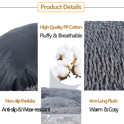 Premium Plush Donut Pet Bed - Comfortable and Washable Cushion for Dogs and Cats in Various Sizes