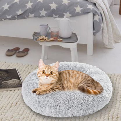 Premium Plush Donut Pet Bed - Comfortable and Washable Cushion for Dogs and Cats in Various Sizes
