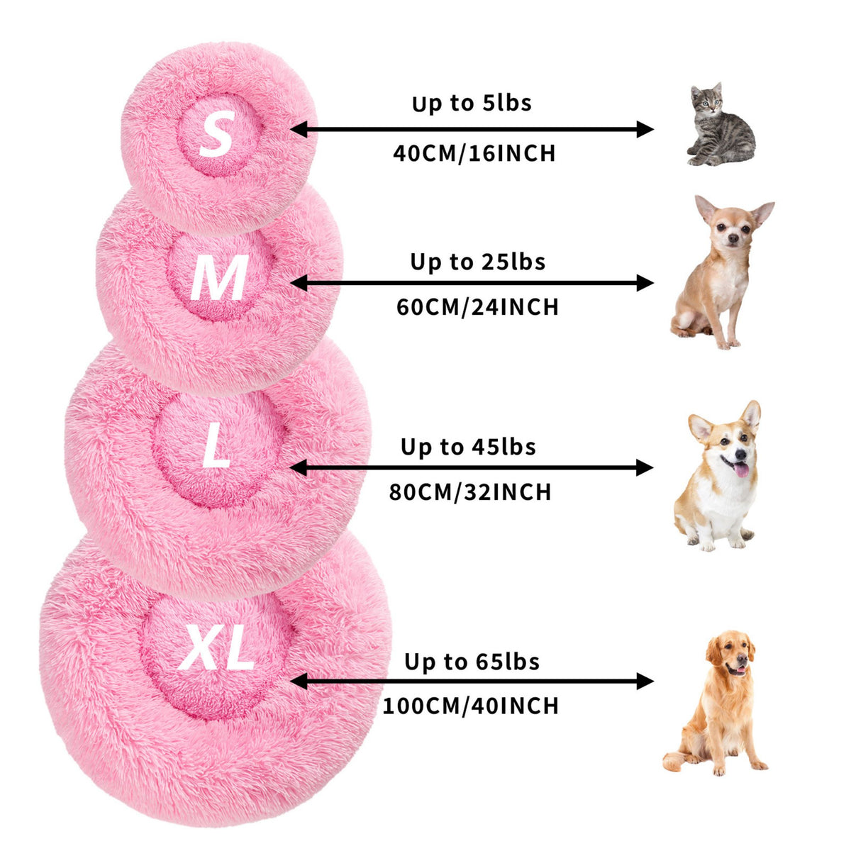 Premium Plush Donut Pet Bed - Comfortable and Washable Cushion for Dogs and Cats in Various Sizes