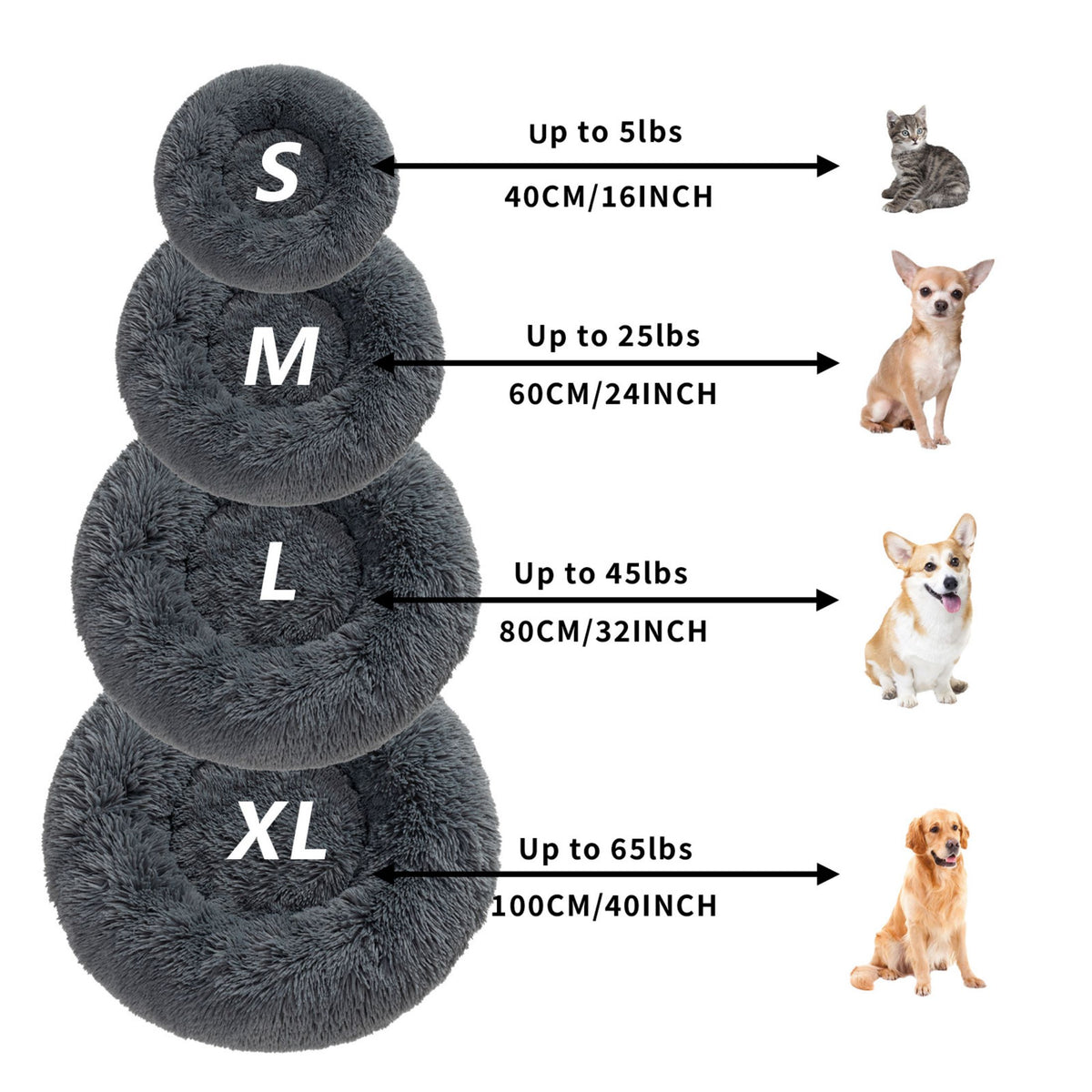 Premium Plush Donut Pet Bed - Comfortable and Washable Cushion for Dogs and Cats in Various Sizes