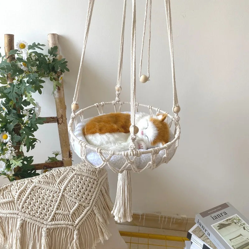 Handcrafted Cotton Rope Winter Pet Hammock for Cats - Indoor Hanging Basket and Nesting Den