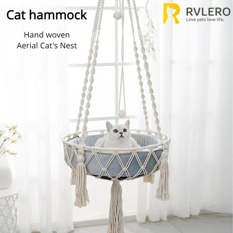 Handcrafted Cotton Rope Winter Pet Hammock for Cats - Indoor Hanging Basket and Nesting Den
