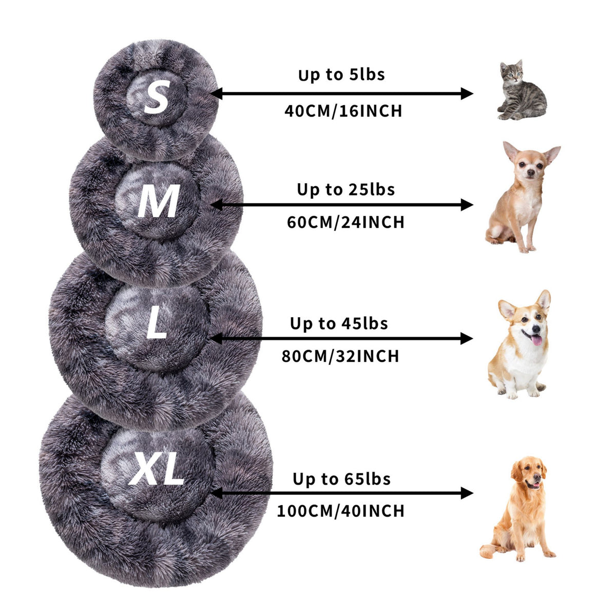Premium Plush Donut Pet Bed - Comfortable and Washable Cushion for Dogs and Cats in Various Sizes