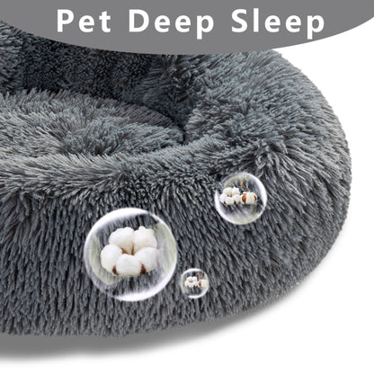 Premium Plush Donut Pet Bed - Comfortable and Washable Cushion for Dogs and Cats in Various Sizes