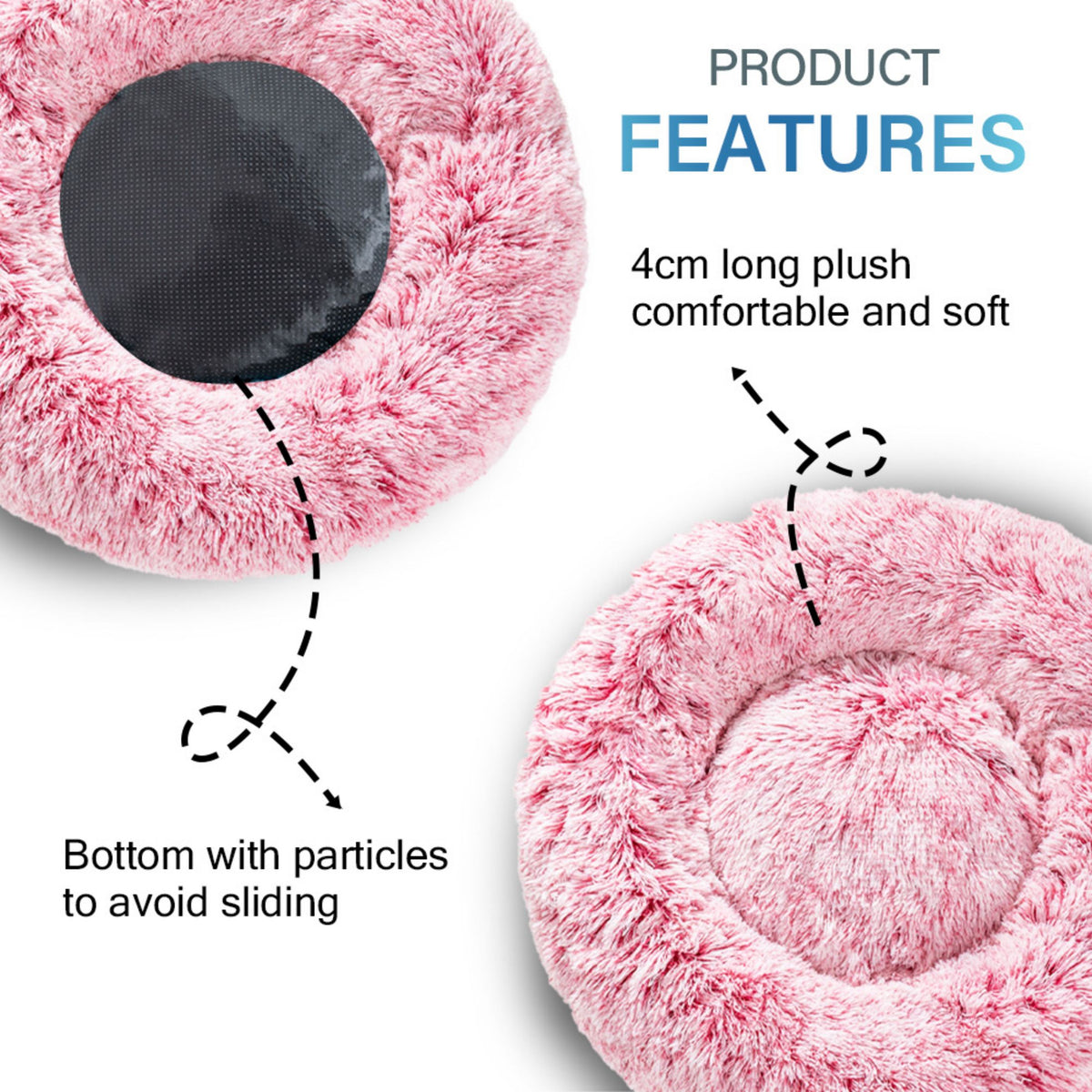 Premium Plush Donut Pet Bed - Comfortable and Washable Cushion for Dogs and Cats in Various Sizes