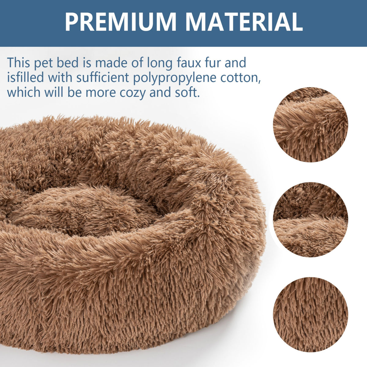Premium Plush Donut Pet Bed - Comfortable and Washable Cushion for Dogs and Cats in Various Sizes