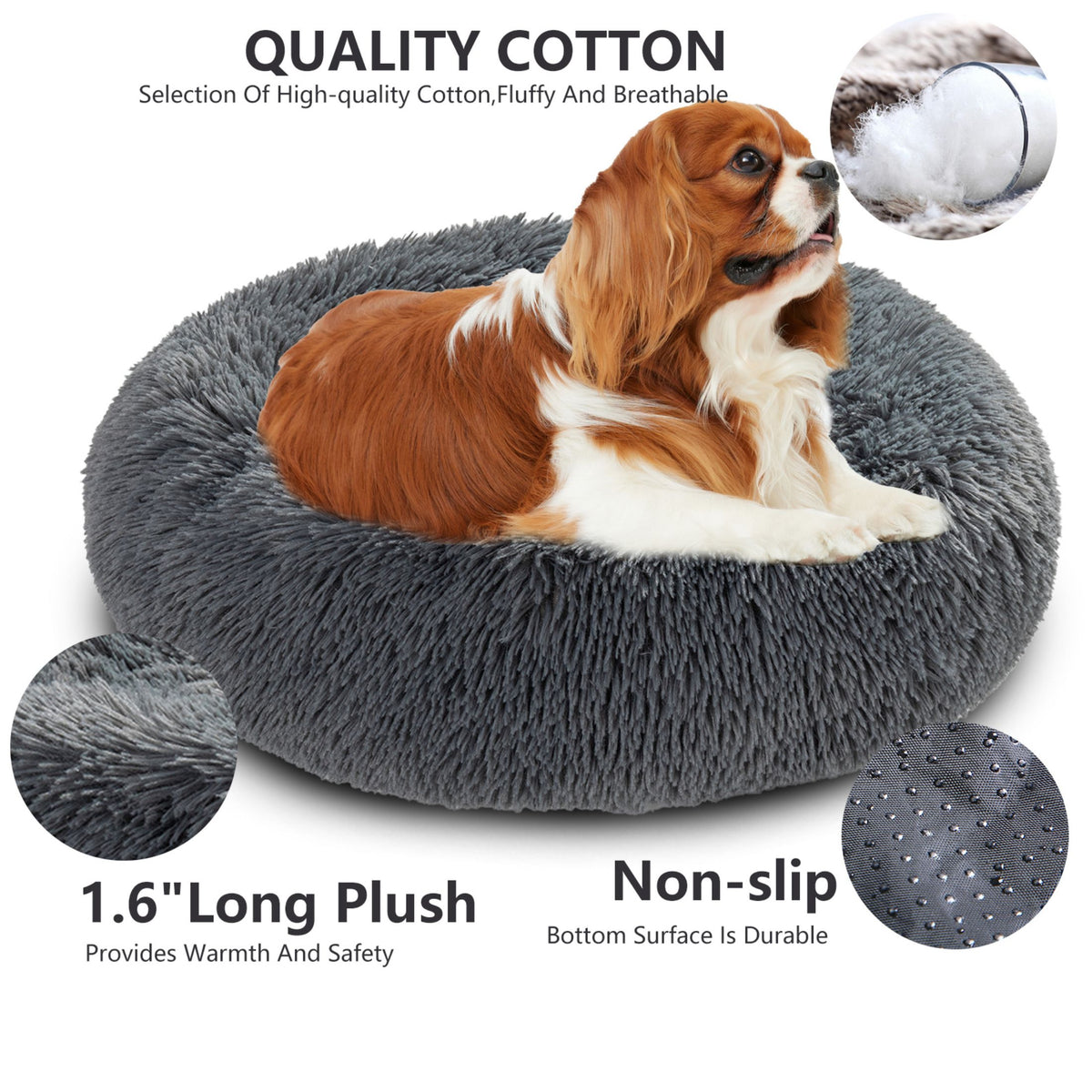 Premium Plush Donut Pet Bed - Comfortable and Washable Cushion for Dogs and Cats in Various Sizes