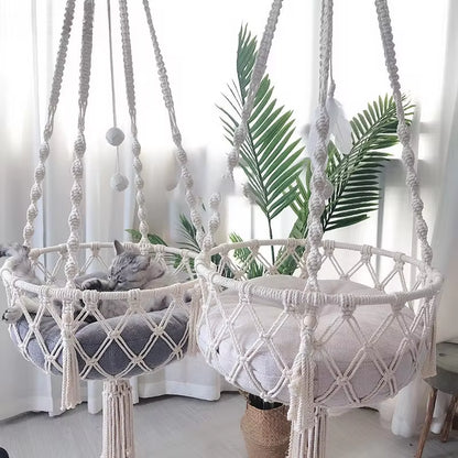 Handcrafted Cotton Rope Winter Pet Hammock for Cats - Indoor Hanging Basket and Nesting Den