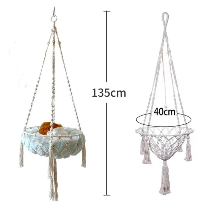Handcrafted Cotton Rope Winter Pet Hammock for Cats - Indoor Hanging Basket and Nesting Den