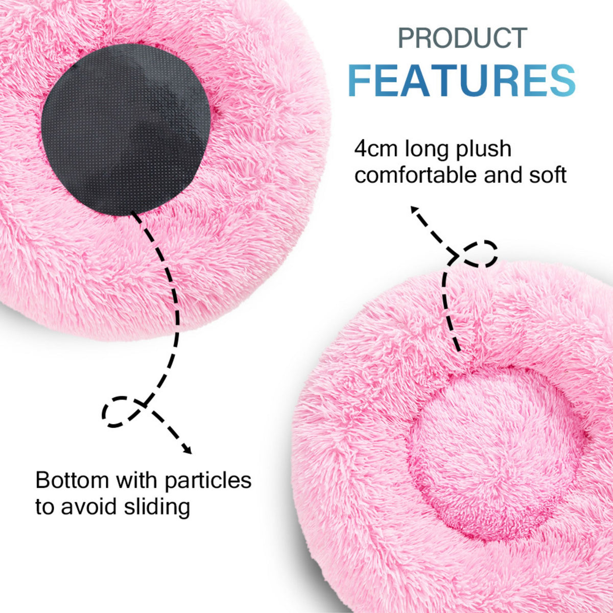 Premium Plush Donut Pet Bed - Comfortable and Washable Cushion for Dogs and Cats in Various Sizes